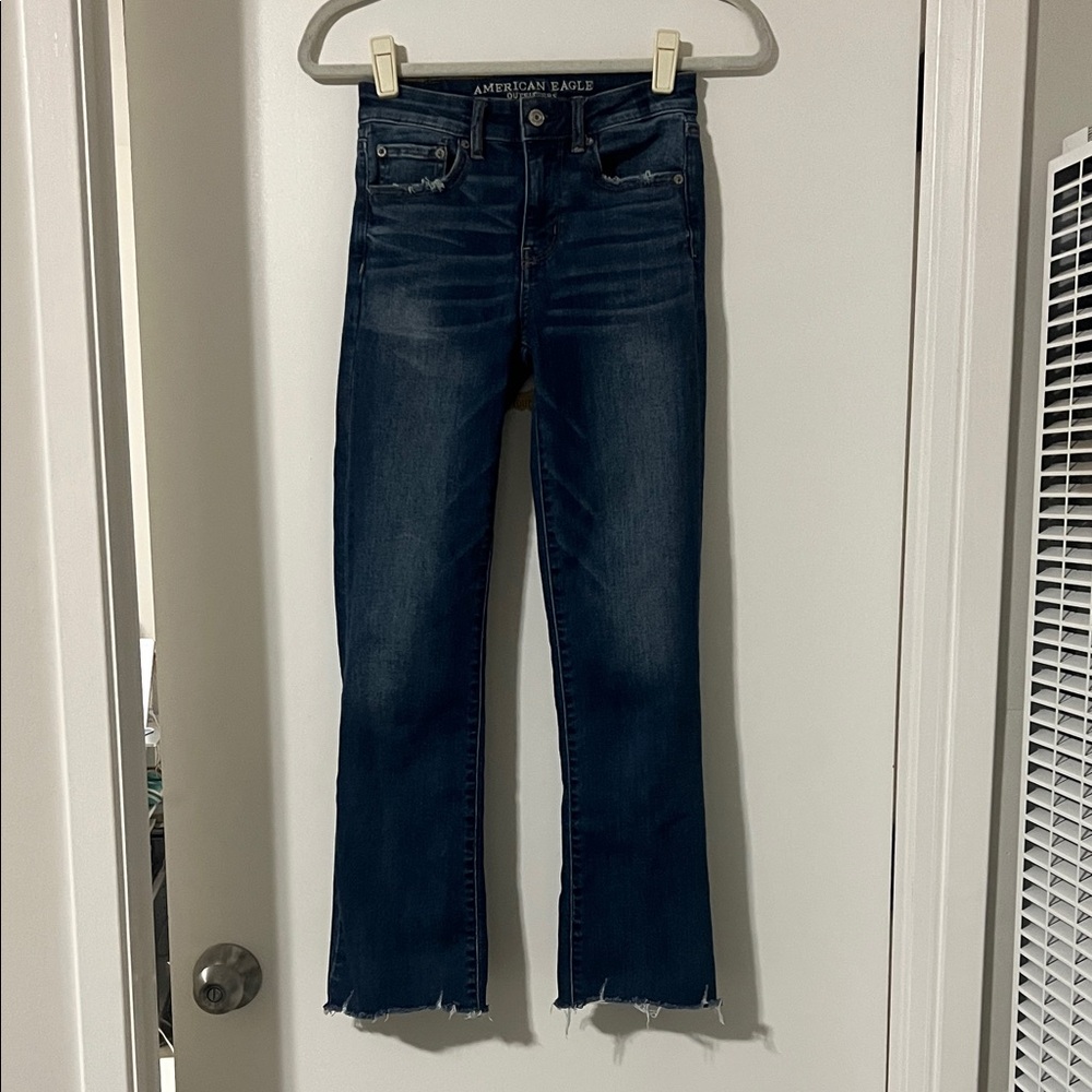 American Eagle Outfitters Dark Blue Hi-Rise Crop Flare Jeans